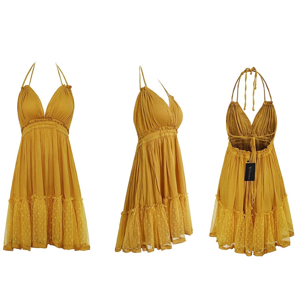 Mini Yellow Halter Ruffle Polka Dot Dress 🔥💛